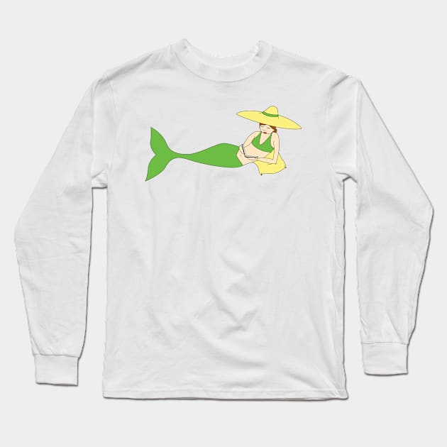 Mermaid Reading A Book Digital Art | Melanie Jensen Illustrations Long Sleeve T-Shirt by illusima